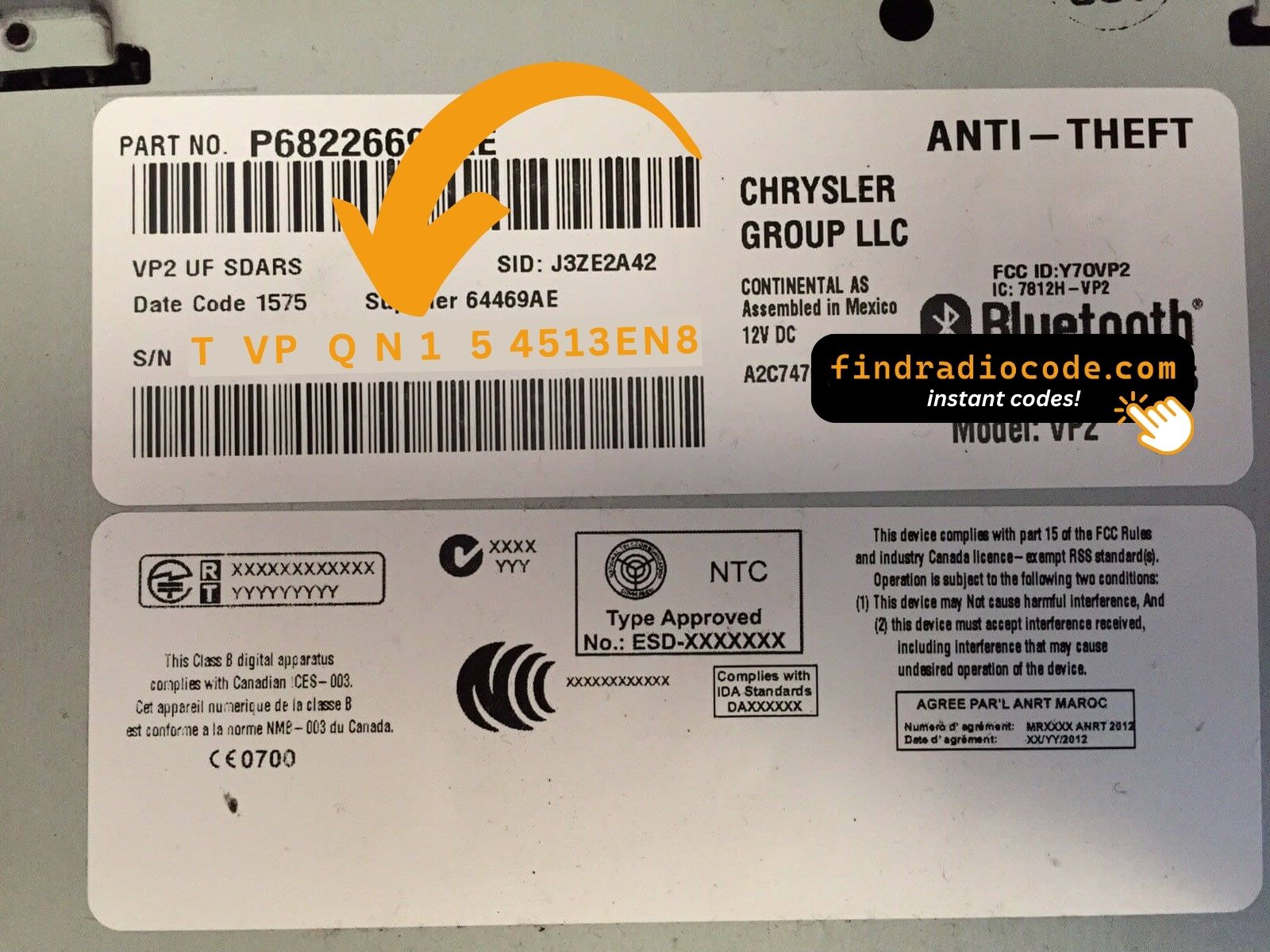 Chrysler Uconnect 5.0 RJ2 VP2
 unlock code anti theft online using serial number